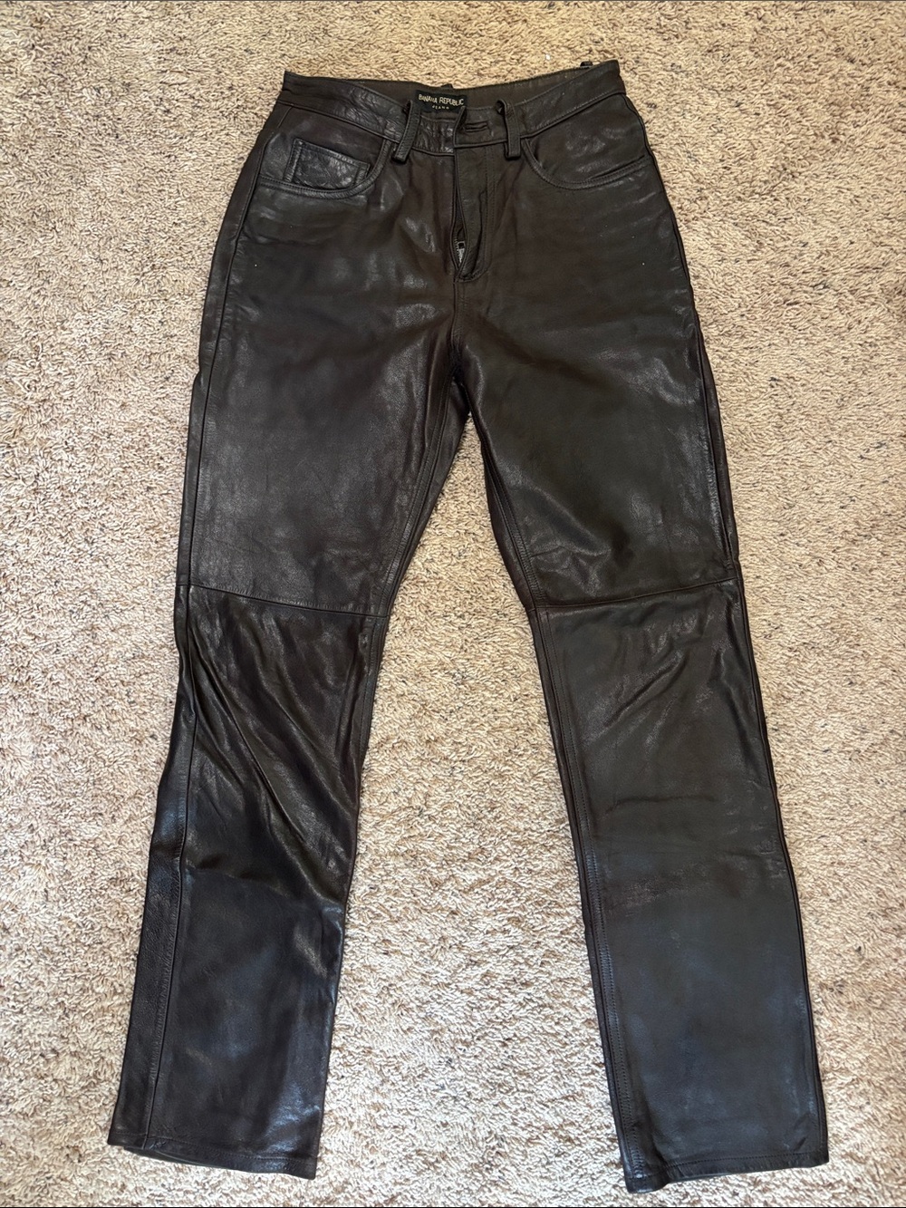 Banana Republic Black Leather Straight-Leg Pants
